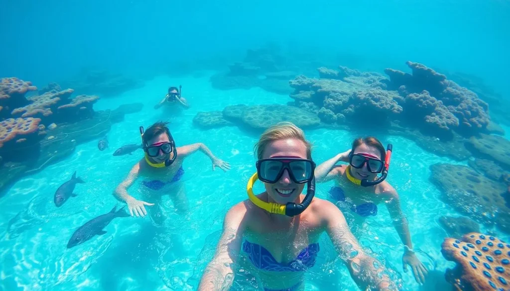Image of Champagne Reef with snorkelers surrounded by bubbling water