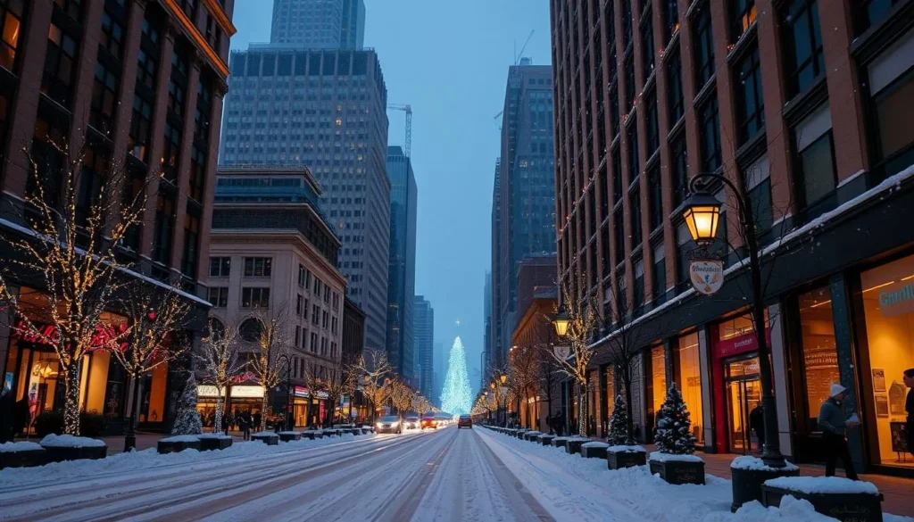 Image of Chicago's Magnificent Mile lights during winter
