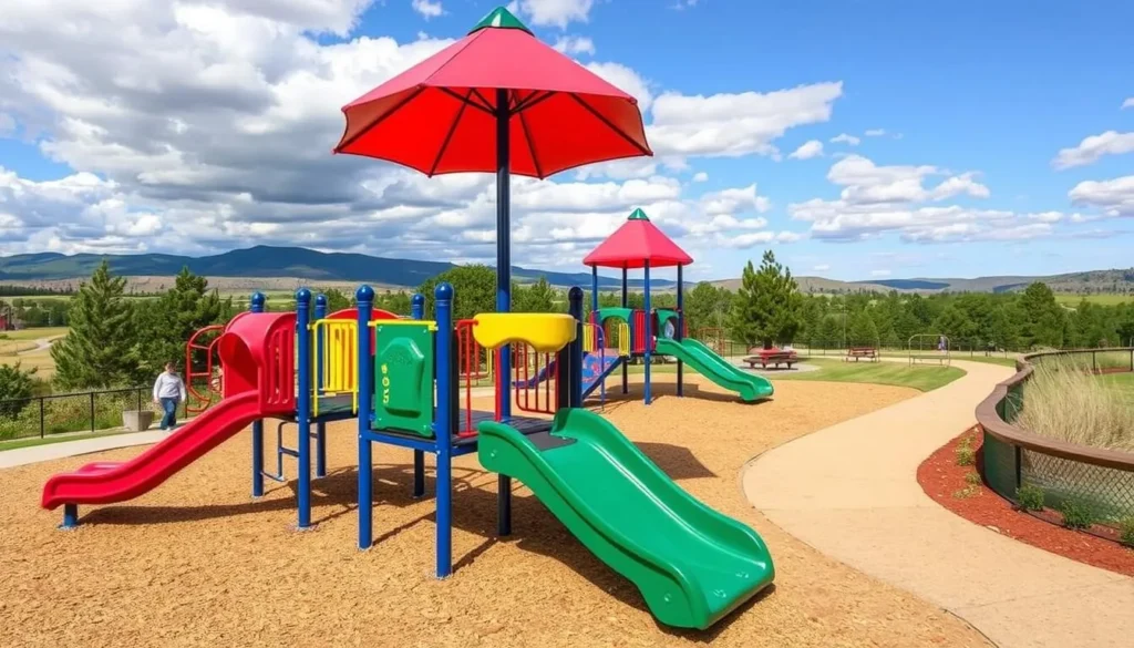 Image of Chuck Heinrich Memorial Park's playground and hiking trails
