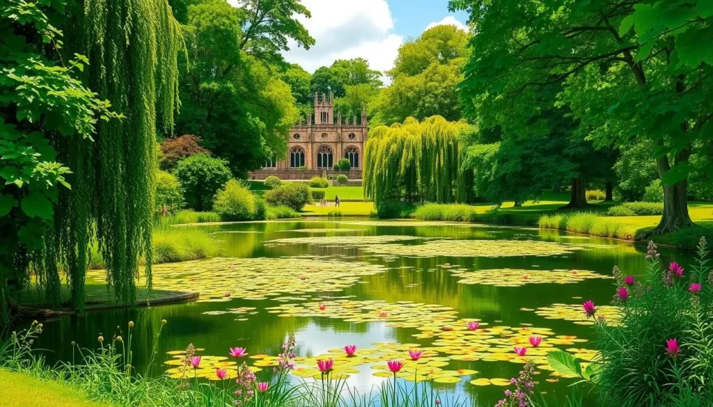 Image of Coombe Abbey Park with a serene lake and lush greenery