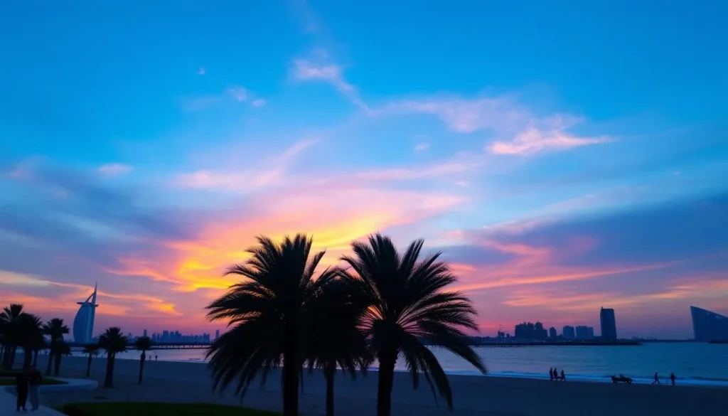 Image of Corniche Beach Abu Dhabi at sunset