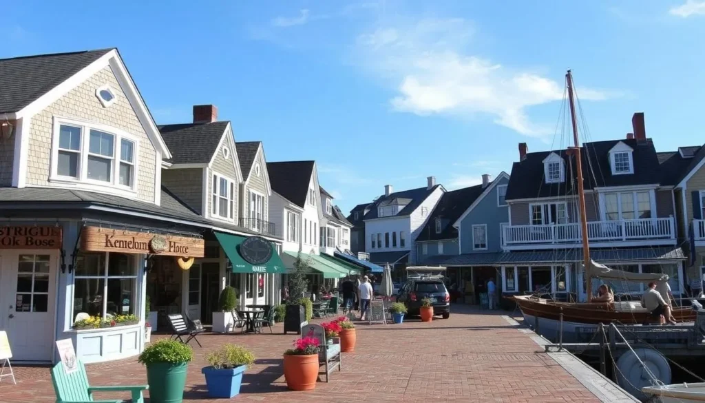 Image of Dock Square in Kennebunkport, showcasing its charming shops and waterfront.