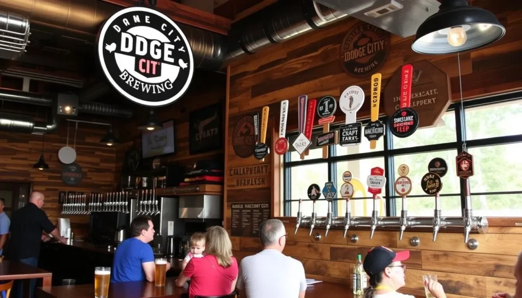 Image of Dodge City Brewing's taproom with a selection of their signature beers
