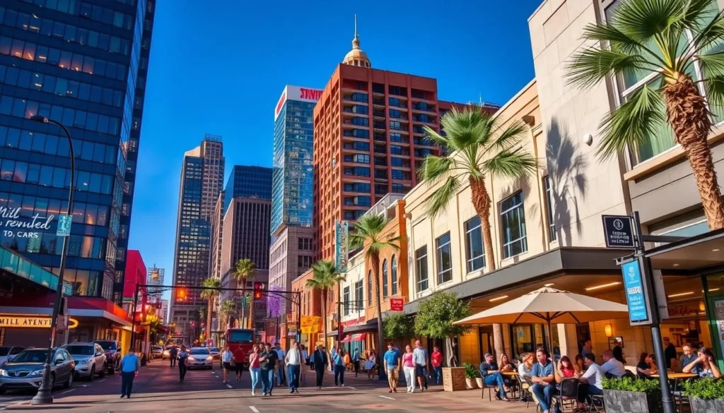 Image of Downtown Phoenix's revitalized urban core or Mill Avenue's lively street scene