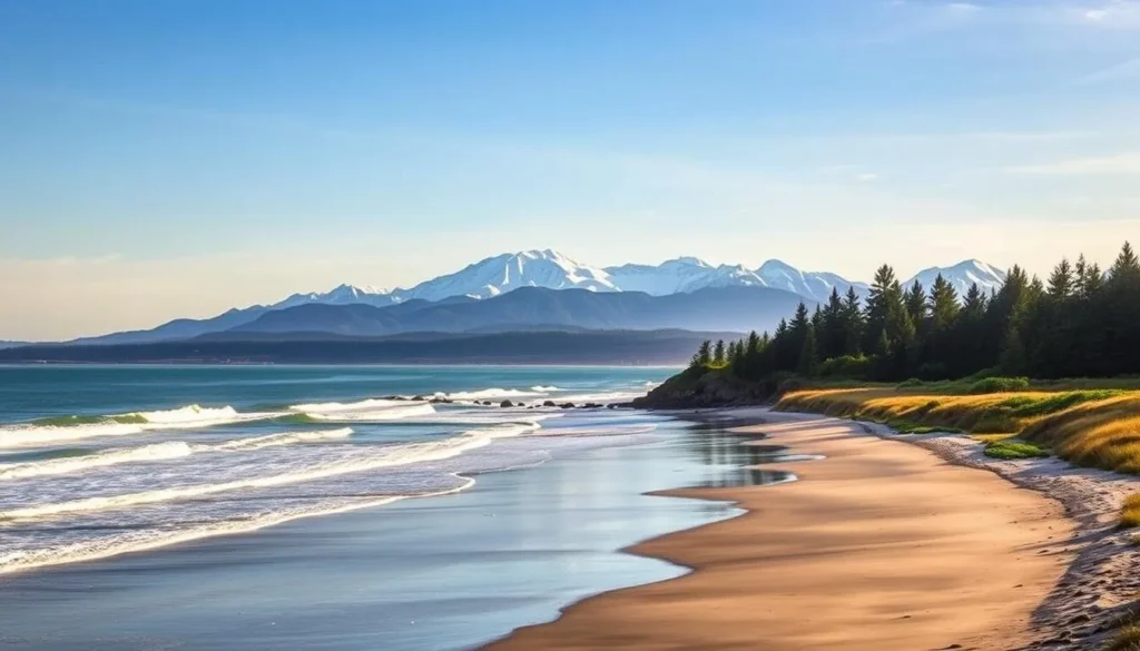 Image of Dungeness Spit with the Olympic Mountains in the background