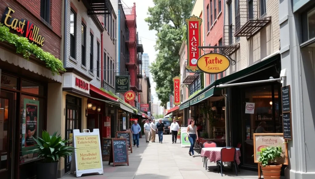 Image of East Village main street with eclectic shops and restaurants