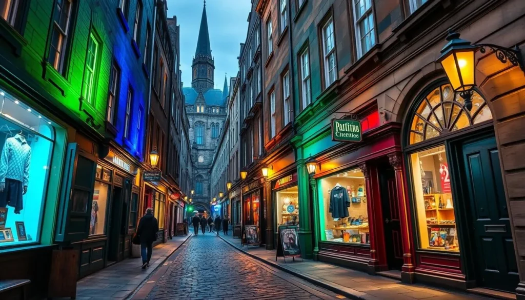 Image of Edinburgh's Victoria Street, resembling Diagon Alley