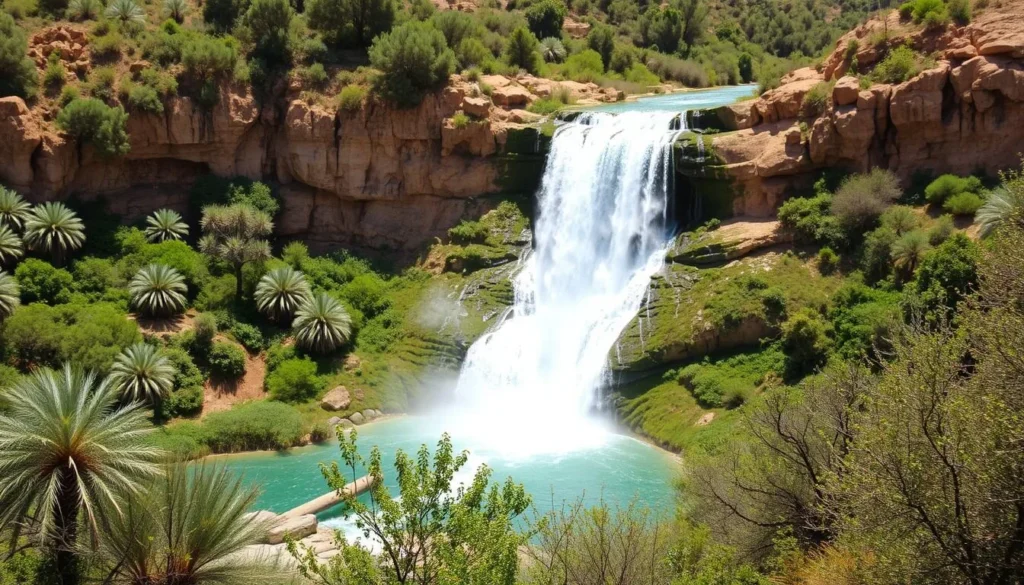Image of Ein Avdat National Park with lush vegetation and a waterfall