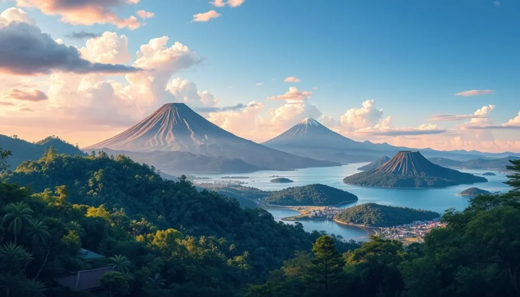 Image of El Salvador's diverse landscapes, including forests, volcanoes, and lakes.