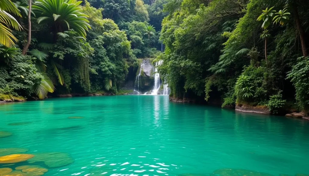 Image of Emerald Pool with emerald-green water and surrounding rainforest