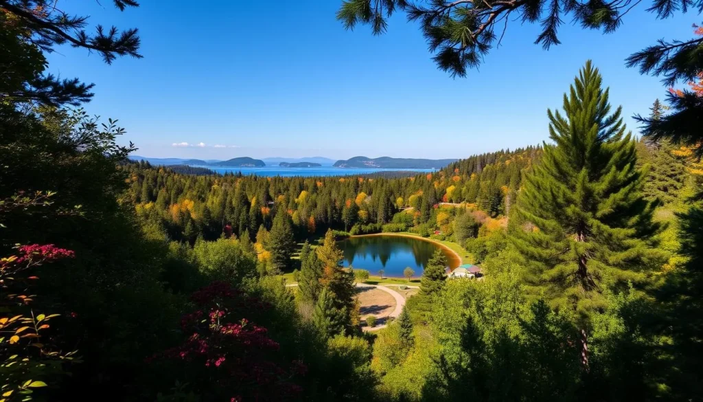 Image of Energy Lake Campground surrounded by lush greenery