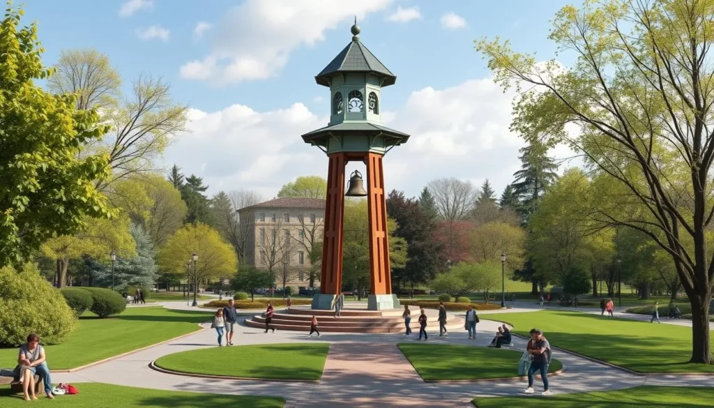 Image of Esther Short Park with the Salmon Run Bell Tower in the center