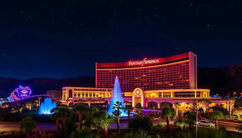 Image of Fantasy Springs Resort Casino at night
