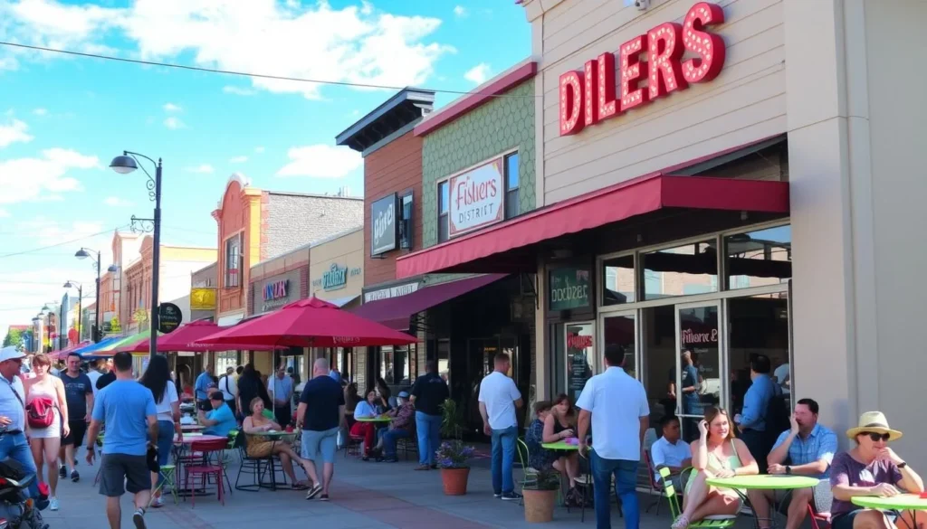 Image of Fishers District's vibrant atmosphere