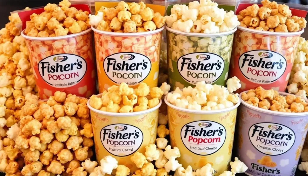 Image of Fisher's Popcorn with a variety of flavors