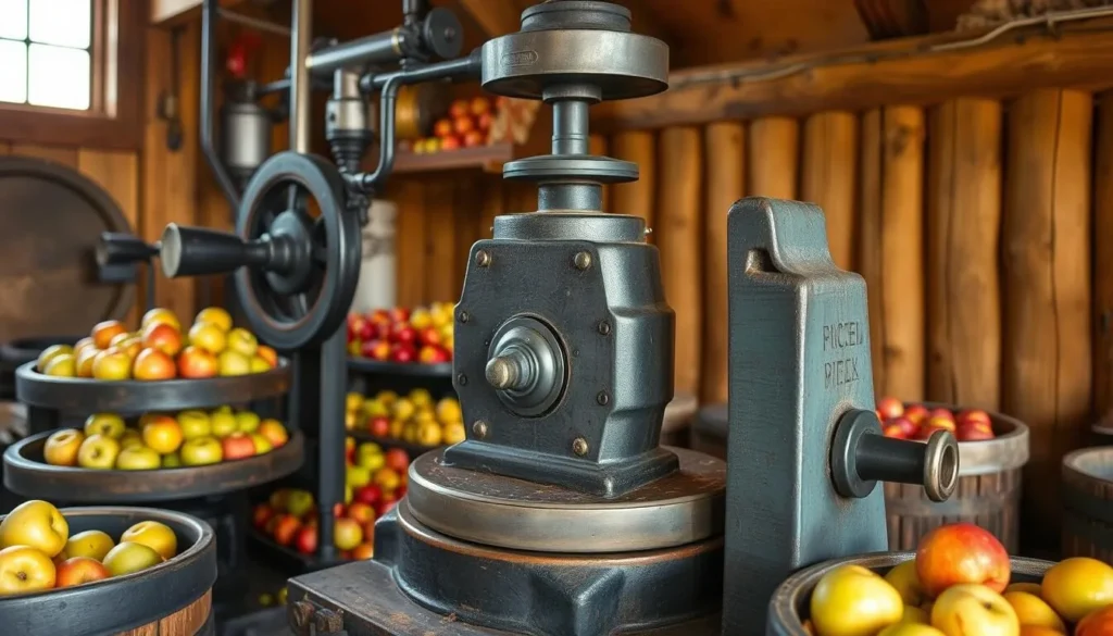 Image of Fly Creek Cider Mill's vintage press in action