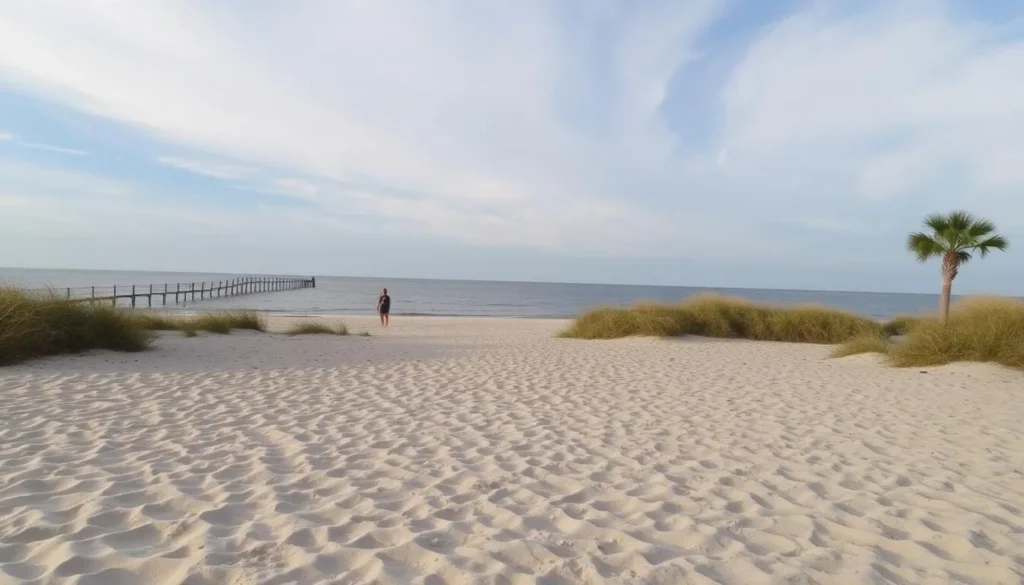 Image of Fontainebleau State Park's man-made beach with Lake Pontchartrain in the background