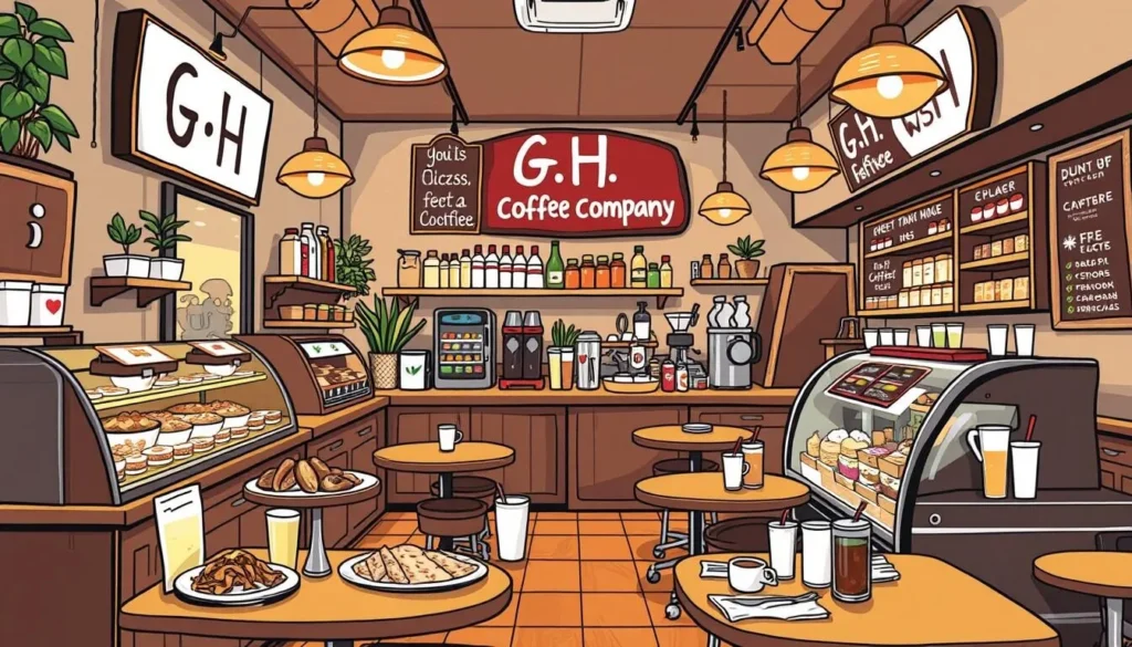 Image of G.H. Coffee Company's cozy atmosphere with a variety of food and drinks