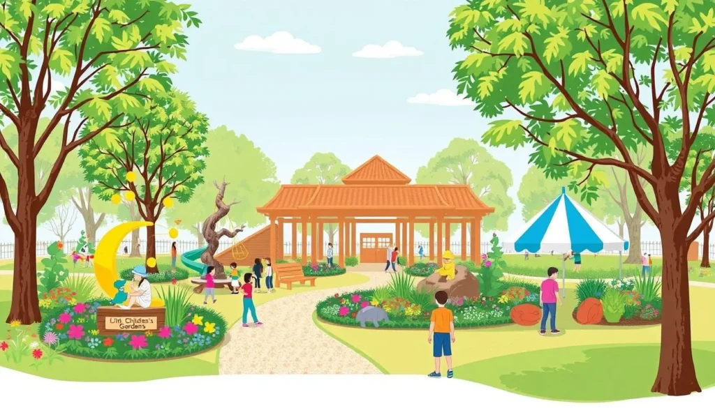 Image of Gateway Gardens with the Children's Garden and interactive elements