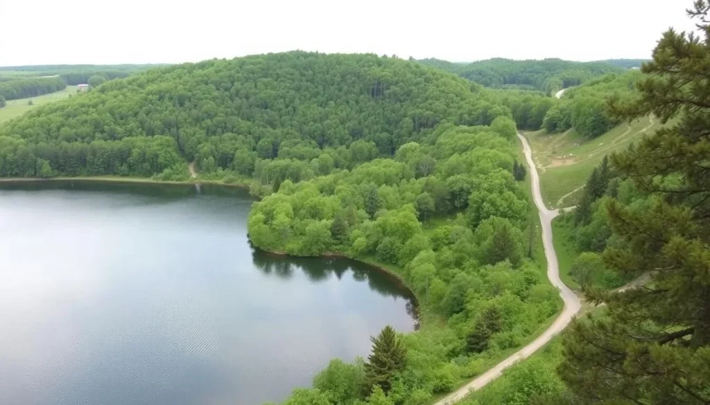 Image of Geode State Park Iowa with a serene lake and hiking trails