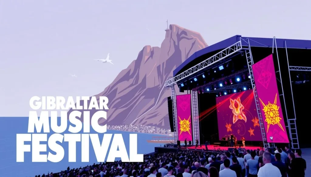 Image of Gibraltar Music Festival stage with the Rock of Gibraltar in the background