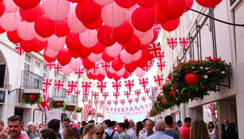 Image of Gibraltar National Day celebrations with red and white balloons