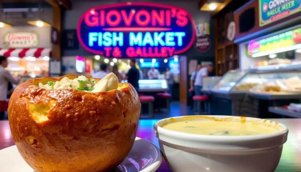 Image of Giovanni's Fish Market & Galley with a sourdough bread bowl clam chowder