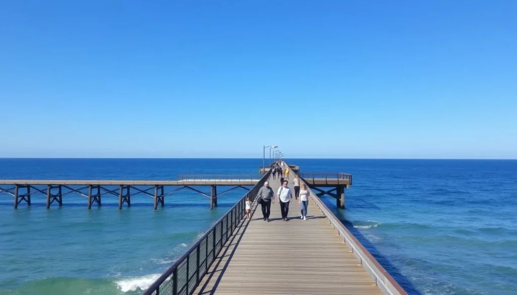 Image of Glenelg Beach jetty with people strolling and enjoying the ocean views