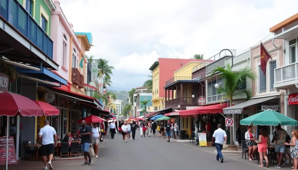 Image of Gloucester Avenue Hip Strip Montego Bay with vibrant atmosphere, shops, and restaurants