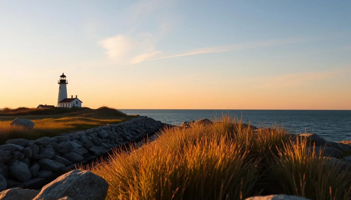 Image of Grand Haven's scenic shoreline with the iconic lighthouse in the background.