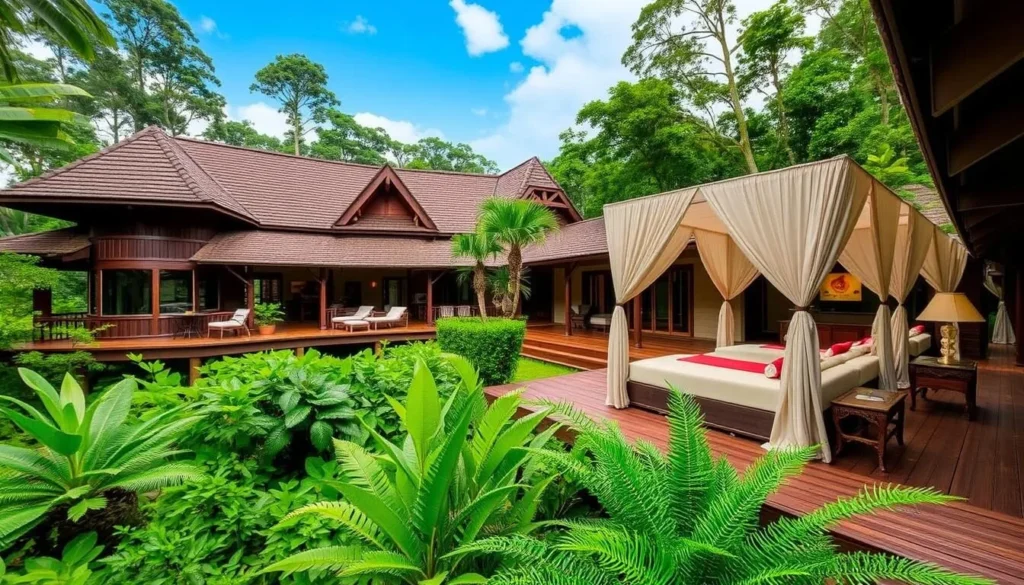 Image of Grand Hotel Djibloho's luxurious jungle lodge