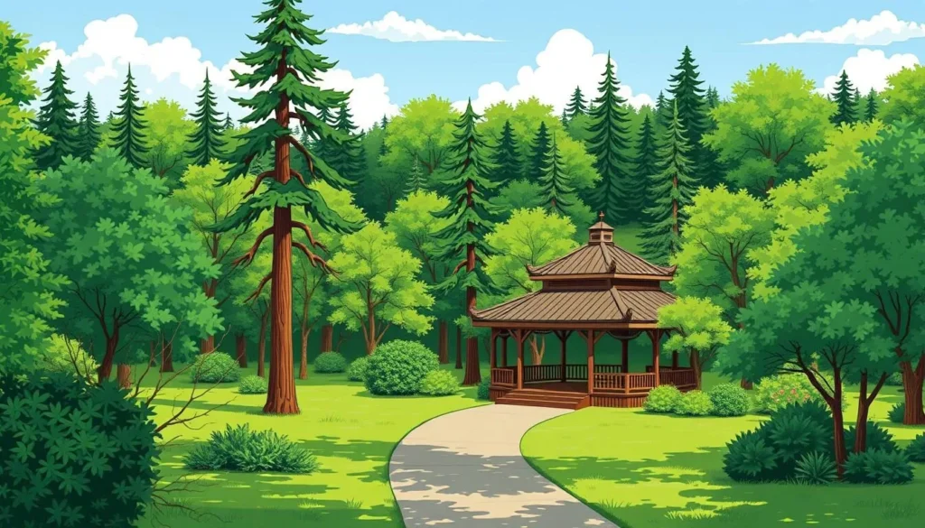 Image of Gregory Park, featuring its forested trails, pavilion, and natural scenery.