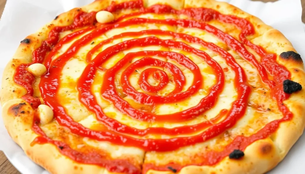 Image of Grotto Pizza with a spiral-sauce design
