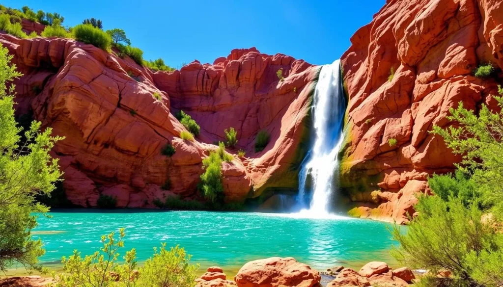 Image of Havasu Falls with turquoise water cascading down red rocks