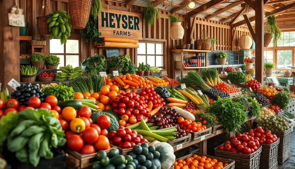 Image of Heyser Farms produce stand with fresh fruits and vegetables