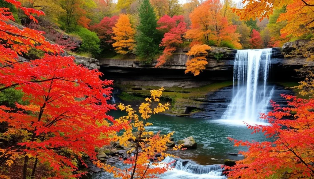 Image of High Force Waterfall with autumn foliage