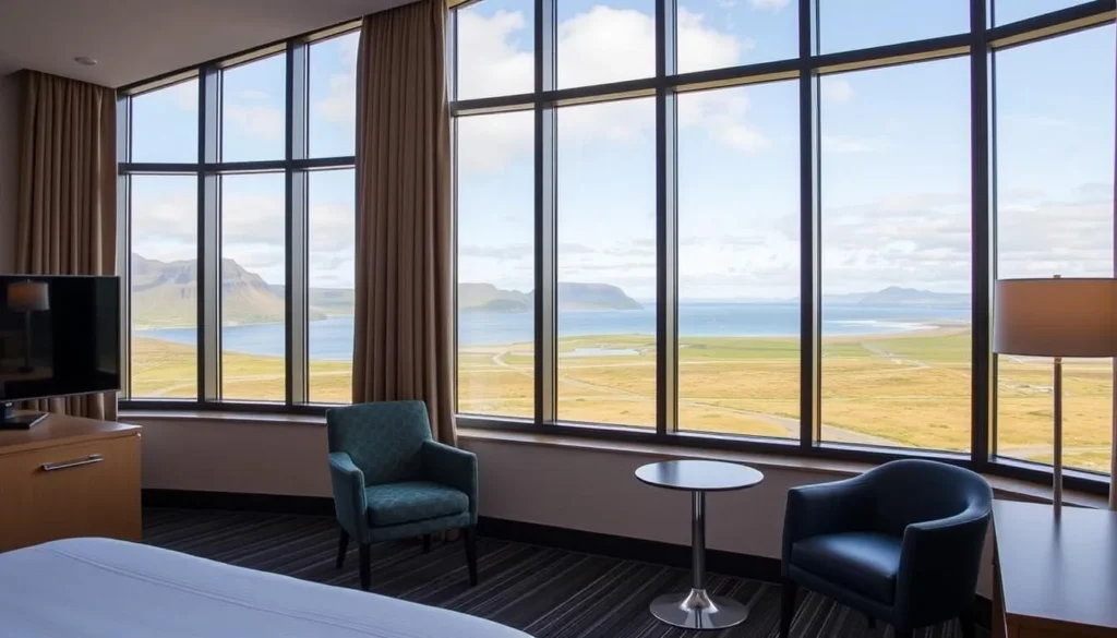 Image of Hilton Garden Inn Faroe Islands with a modern room and a great view
