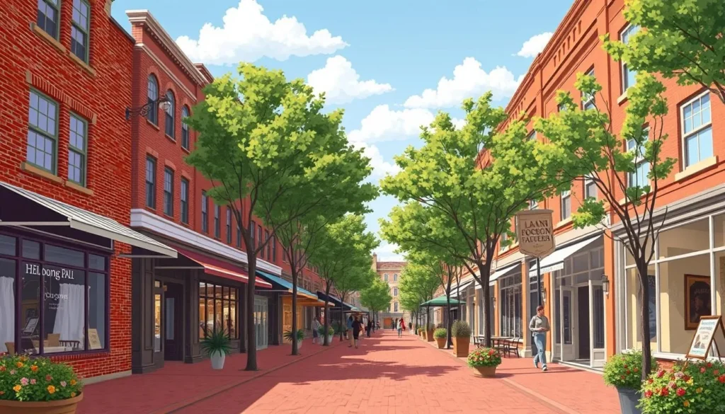 Image of Historic Downtown Plano's red-brick streets lined with boutique shops and eateries.