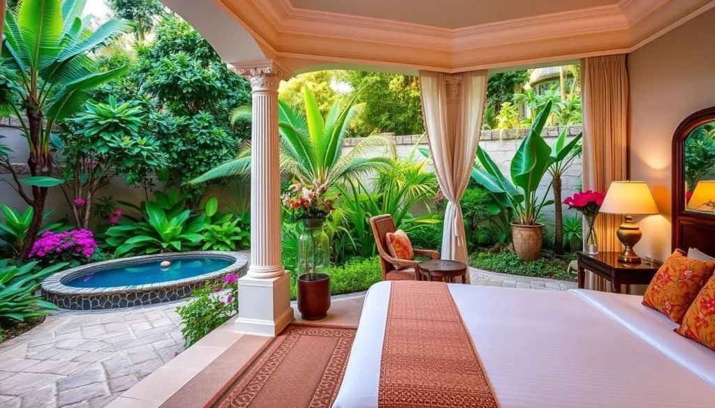 Image of Hotel Joaquin's stylish rooms and lush garden surroundings