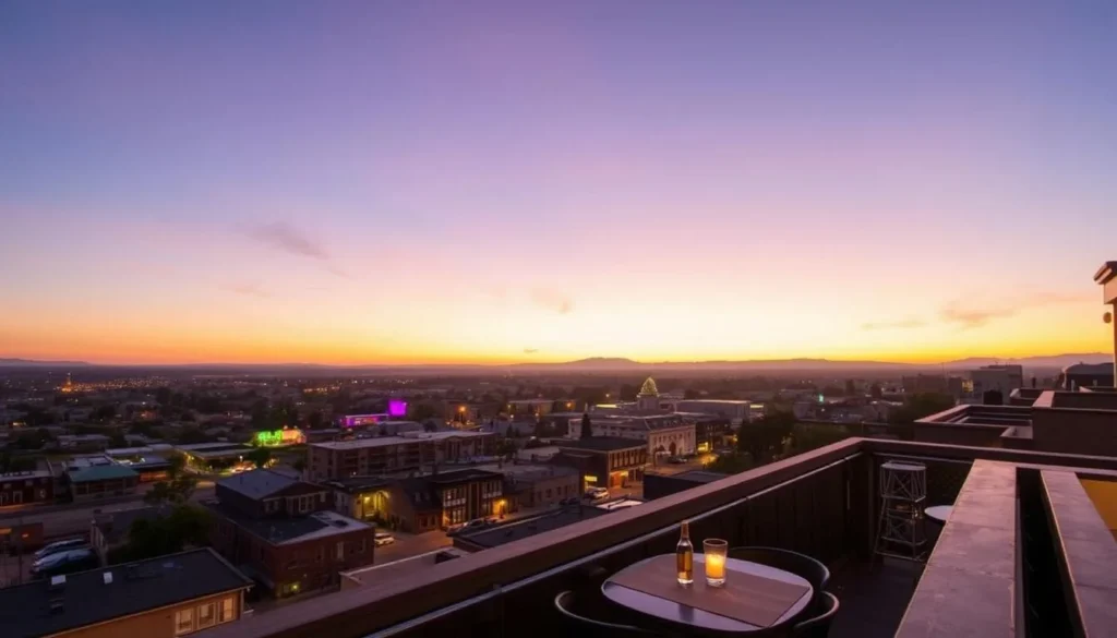 Image of Hotel SLO's rooftop bar with a view of downtown San Luis Obispo Image of Hotel SLO's rooftop bar with a view of downtown San Luis Obispo