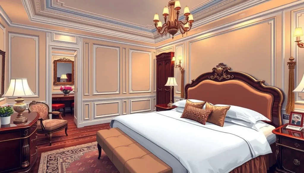 Image of Hotel Vera's luxurious room with a king-sized bed and antique decor