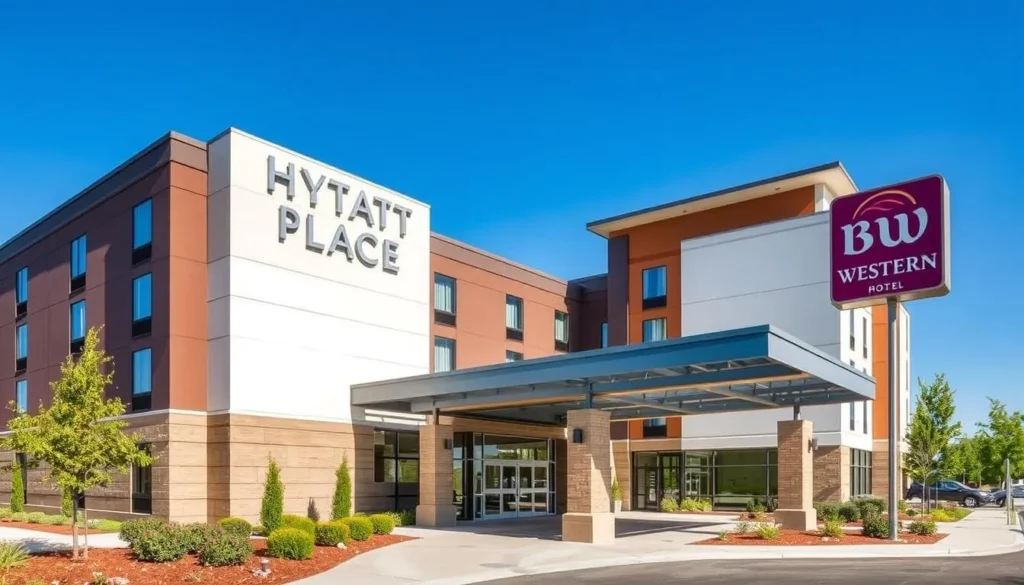 Image of Hyatt Place or Best Western hotel exterior