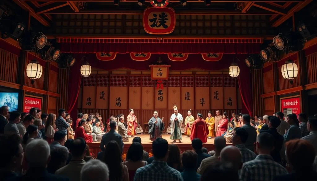 Image of Ikebukuro Engeijo's traditional Japanese stage with rakugo performers
