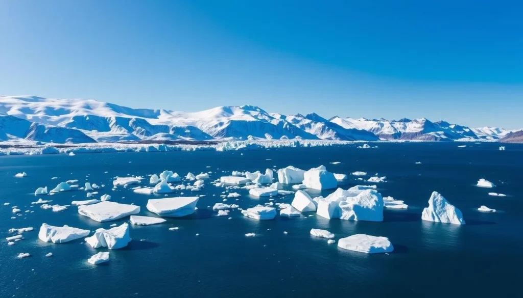 Image of Ilulissat Icefjord with icebergs floating in the fjord Image of Ilulissat Icefjord with icebergs floating in the fjord