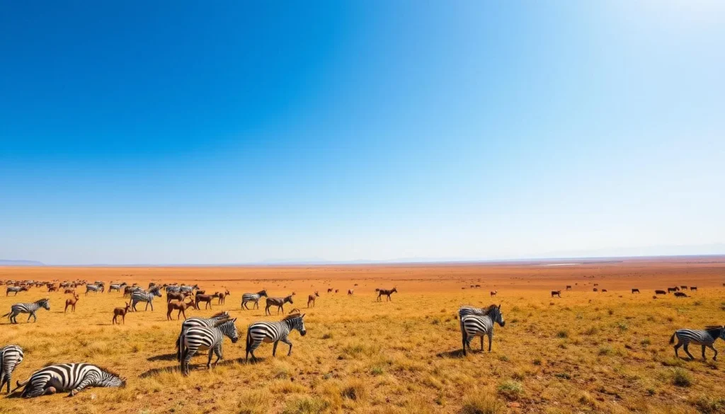 Image of Iona National Park's vast savannah with zebras and antelopes grazing