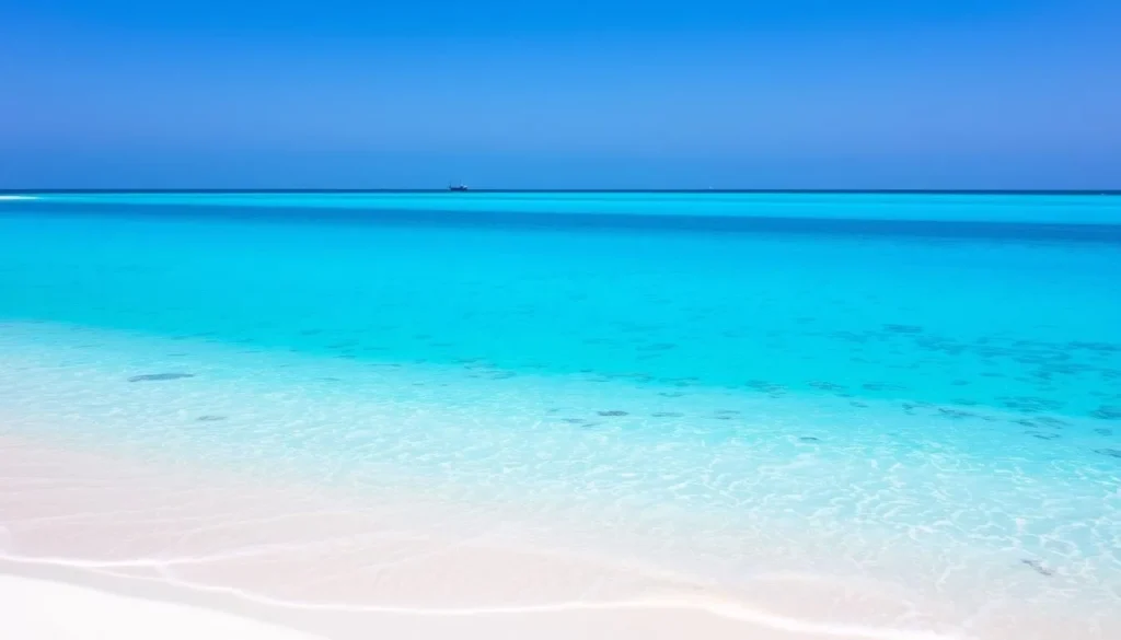 Image of Isla Palomino's main beach with turquoise waters and white sand