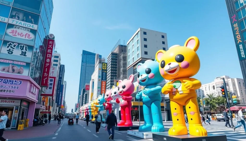 Image of K-Star Road in Gangnam with life-sized art toys