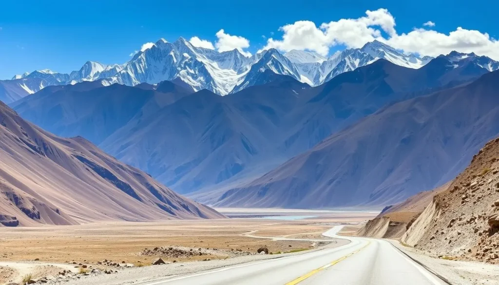 Image of Karakoram Highway with majestic Pamir Mountains in the background