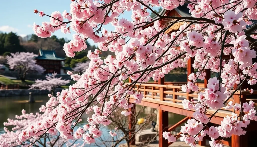 Image of Kenrokuen garden during cherry blossom season