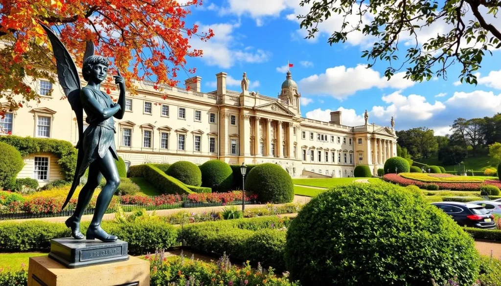Image of Kensington Palace and the Peter Pan statue